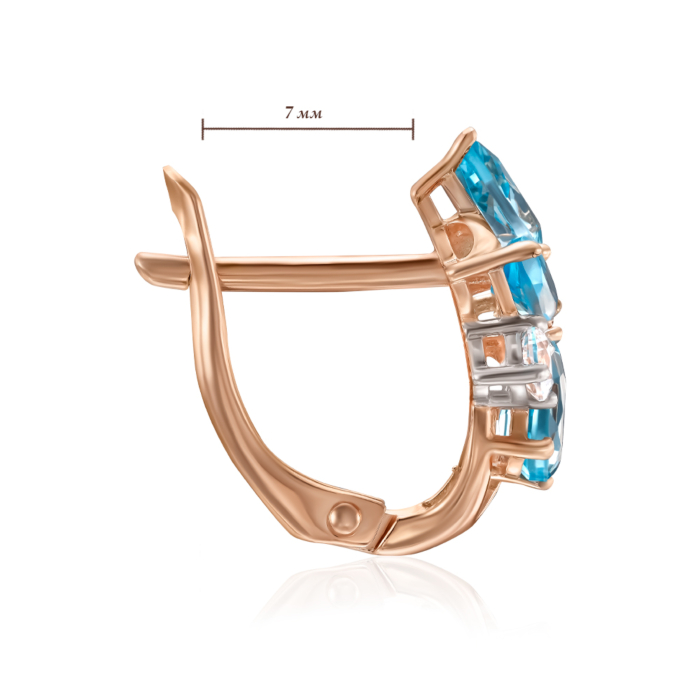 Золотые серьги с топазом Swiss и фианитами. Артикул 540254/01/1/7774