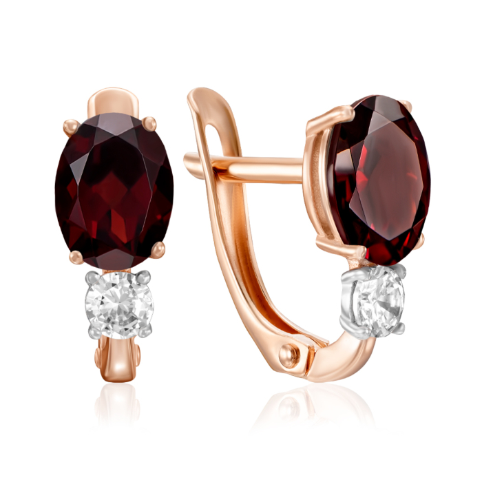 Золотые серьги с гранатом и фианитом. Артикул 540258/01/1/6620