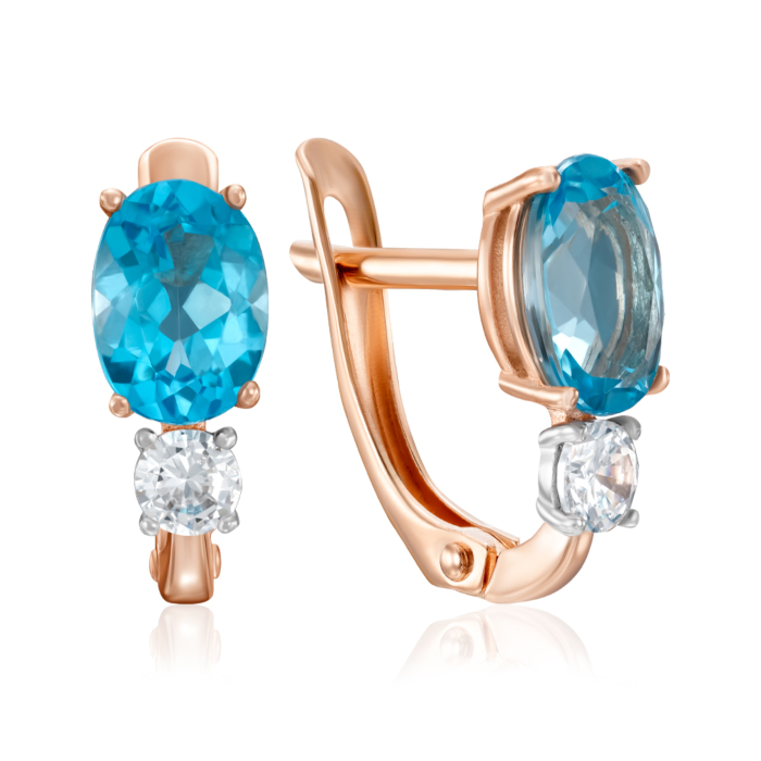 Золоті сережки з топазом Swiss та фіанітом. Артикул 540258/01/1/6621