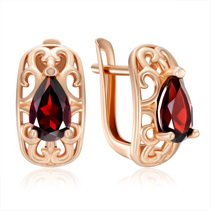 Золотые серьги с гранатом. Артикул 540267/01/0/6828