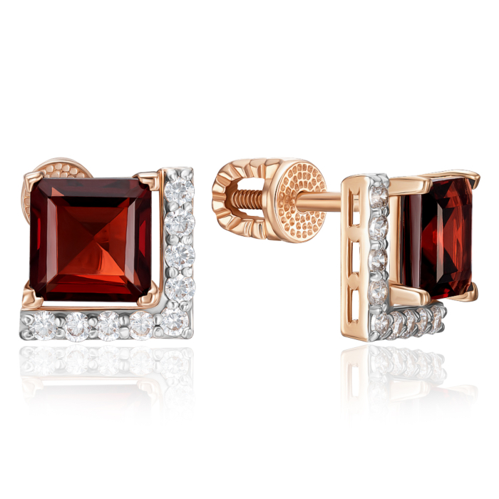 Золоті пусети з гранатом і фіанітами. Артикул 540269/01/1/7914