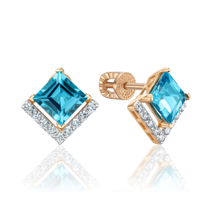 Золотые серьги с топазом и фианитами 540269/01/1/6292