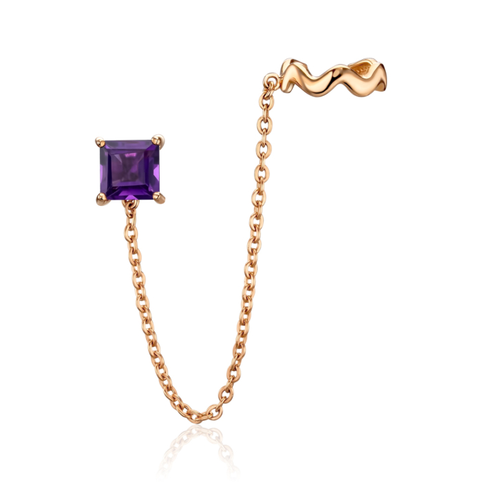 Золотая моно-серьга с аметистом 540273/01/0/5596