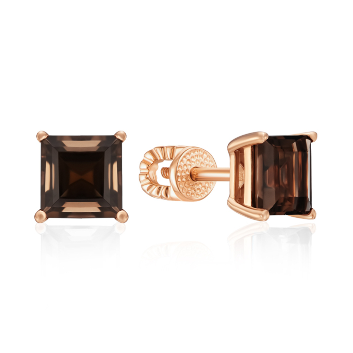 Золотые серьги с раухтопазом. Артикул 540277/01/0/7824