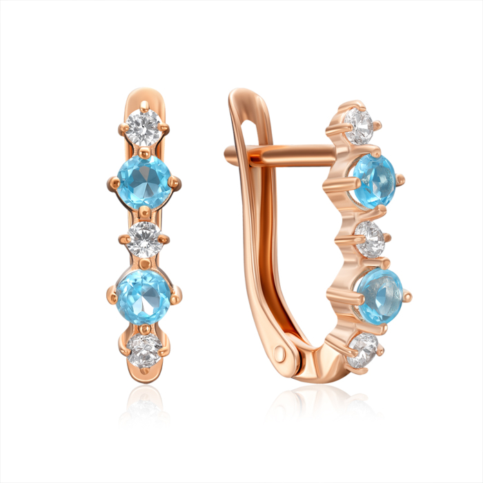 Золотые серьги с топазом и фианитами. Артикул 540281/01/0/7814