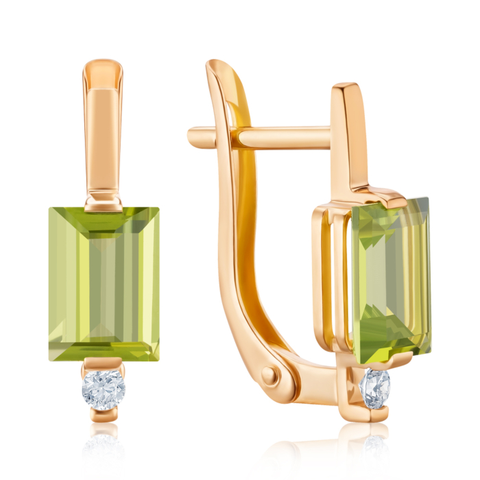 Золотые серьги с хризолитом. Артикул 540286/01/0/16166