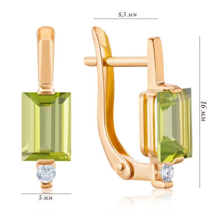Золотые серьги с хризолитом. Артикул 540286/01/0/16166