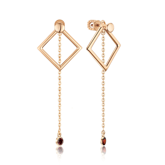 Золоті сережки-трансформери з гранатом 540293/01/0/7092
