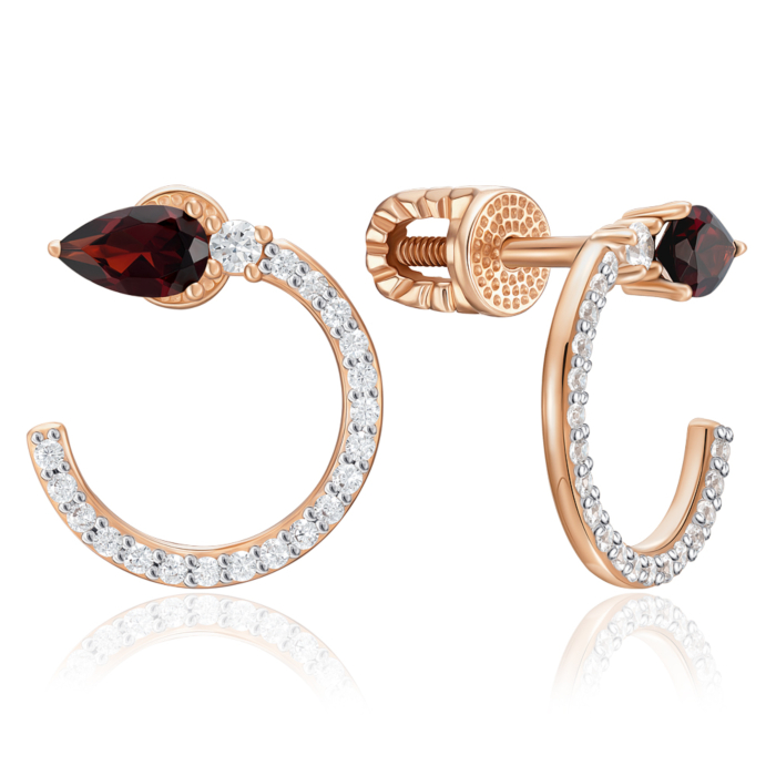 Золотые серьги с гранатом и фианитами. Артикул 540295/01/1/7873