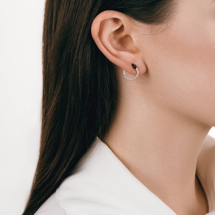 Золотые серьги с гранатом и фианитами. Артикул 540295/01/1/7873