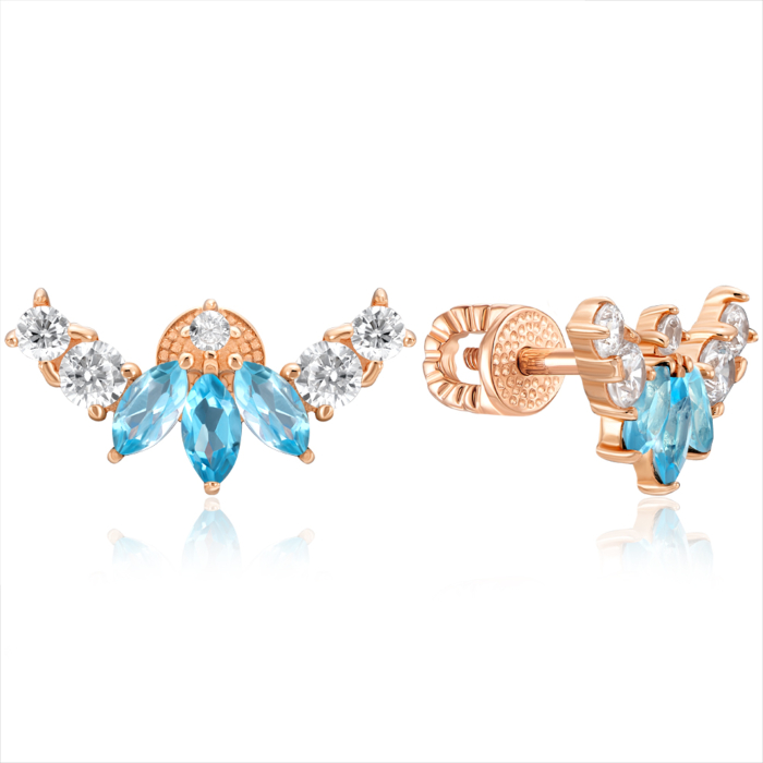 Золоті сережки з топазом та фіанітами. Артикул 540298/01/0/7829