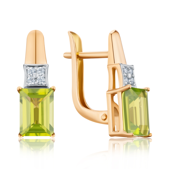 Золоті сережки з хризолітом. Артикул 540304/01/1/16164
