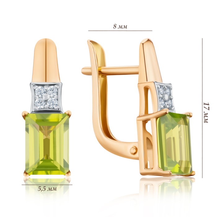 Золоті сережки з хризолітом. Артикул 540304/01/1/16164