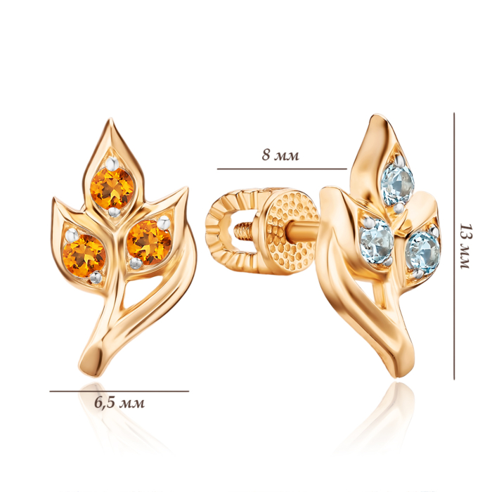 Сережки з червоного золота з цитринами та топазами 540310/01/0/16150