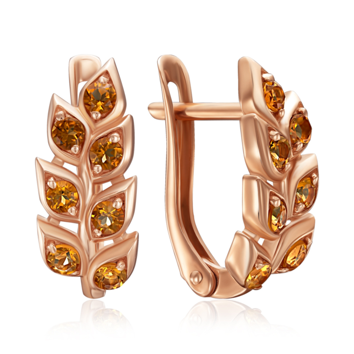 Золоті сережки з цитрином. Артикул 540311/01/0/5444