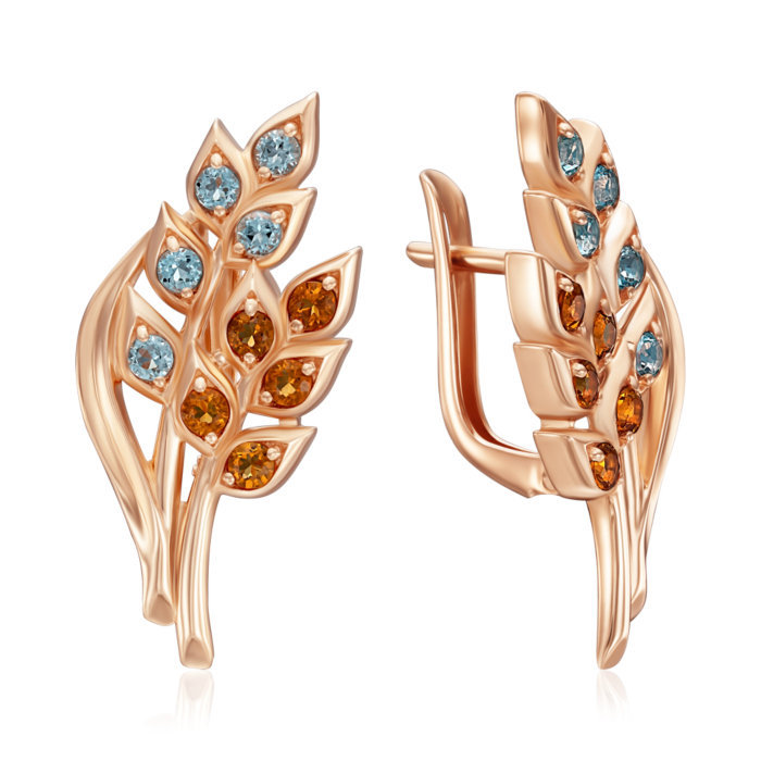 Золоті сережки з топазом та цитрином. Артикул 540312/01/0/16150