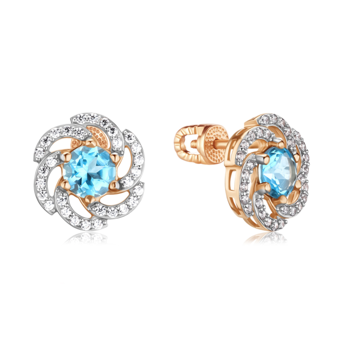 Золоті сережки з топазом та фіанітами. Артикул 540317/01/1/5328