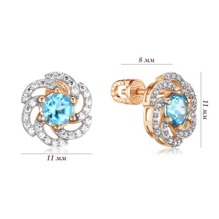 Золоті сережки з топазом та фіанітами. Артикул 540317/01/1/5328