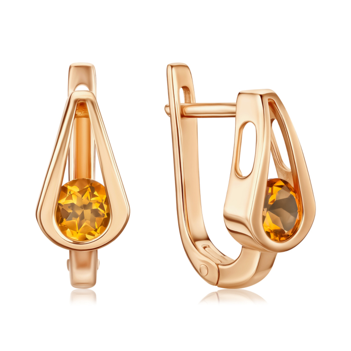Золоті сережки з цитрином. Артикул 540320/01/0/16033