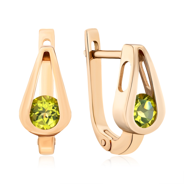 Золоті сережки з хризолітом. Артикул 540320/01/0/6276