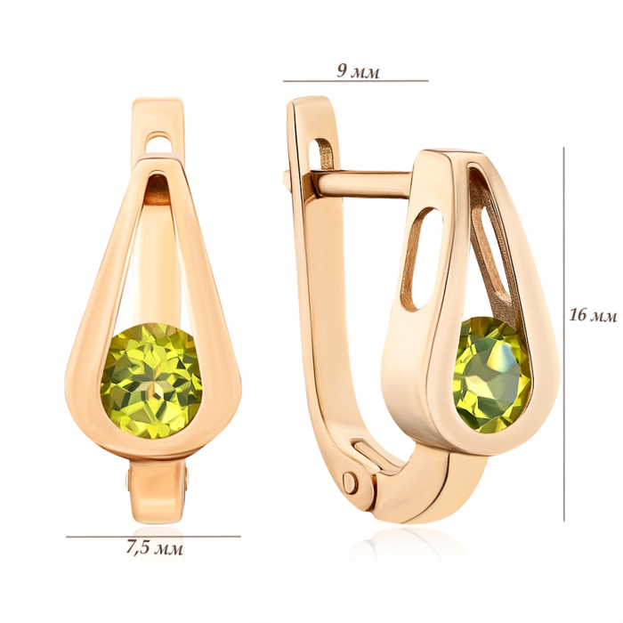 Золоті сережки з хризолітом. Артикул 540320/01/0/6276