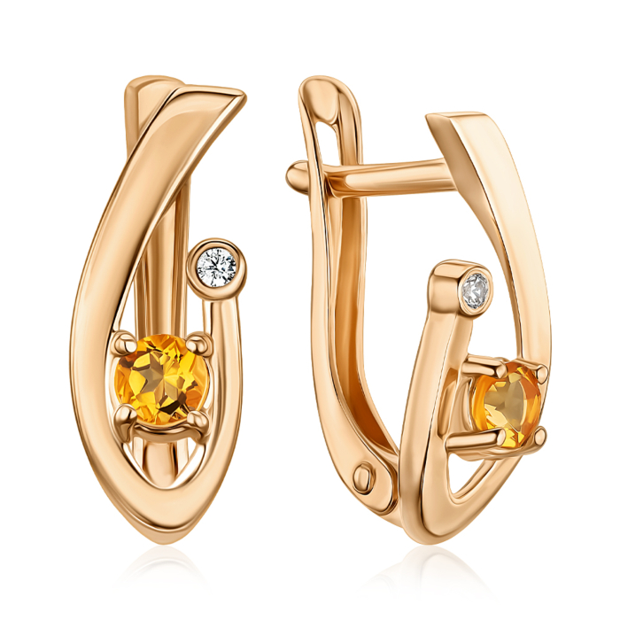 Золотые серьги с цитрином. Артикул 540322/01/0/5261