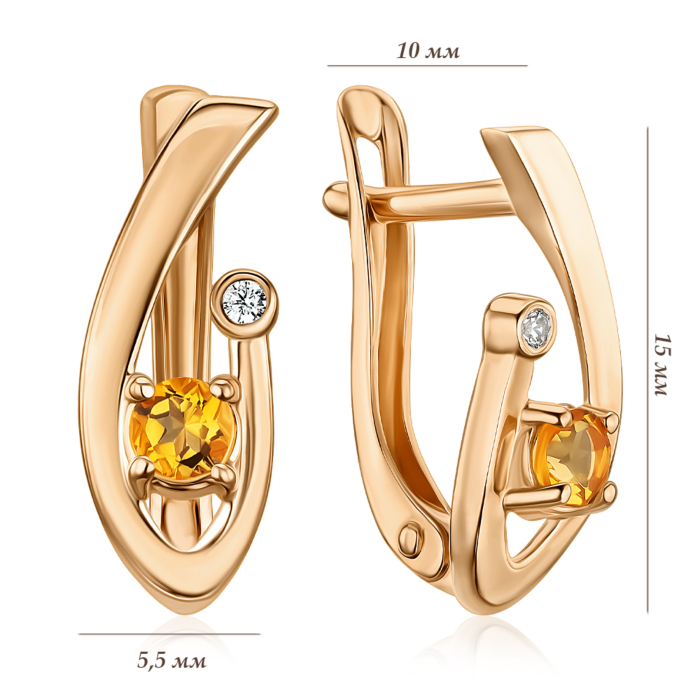 Золотые серьги с цитрином. Артикул 540322/01/0/5261