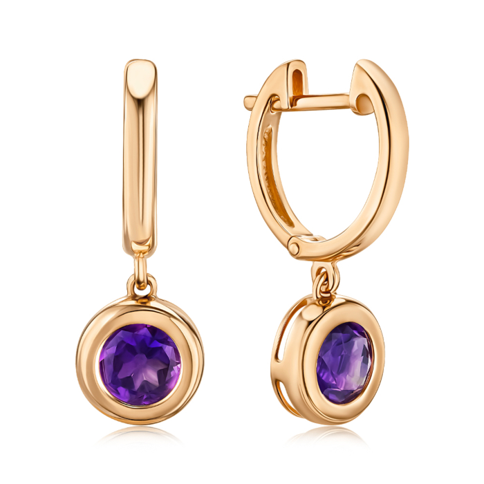 Золоті сережки-підвіски з аметистом 540323/01/0/6050