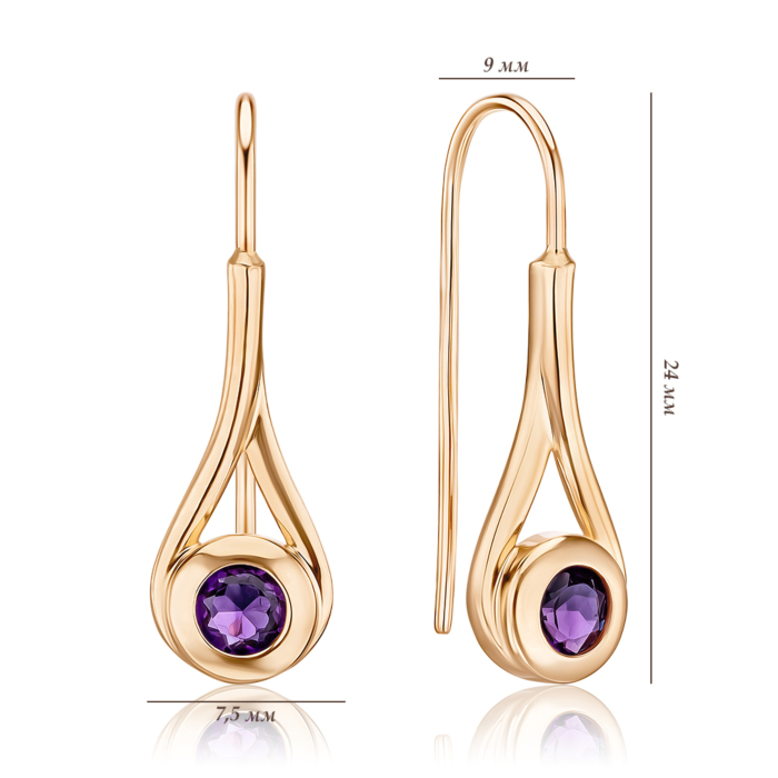 Золоті сережки з аметистом. Артикул 540324/01/0/5194