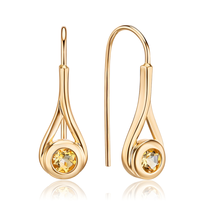 Золоті сережки з цитрином. Артикул 540324/01/0/5765