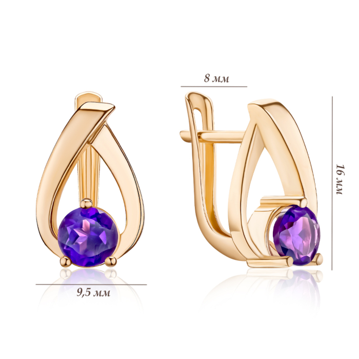 Золотые серьги с аметистом. Артикул 540330/01/0/5758