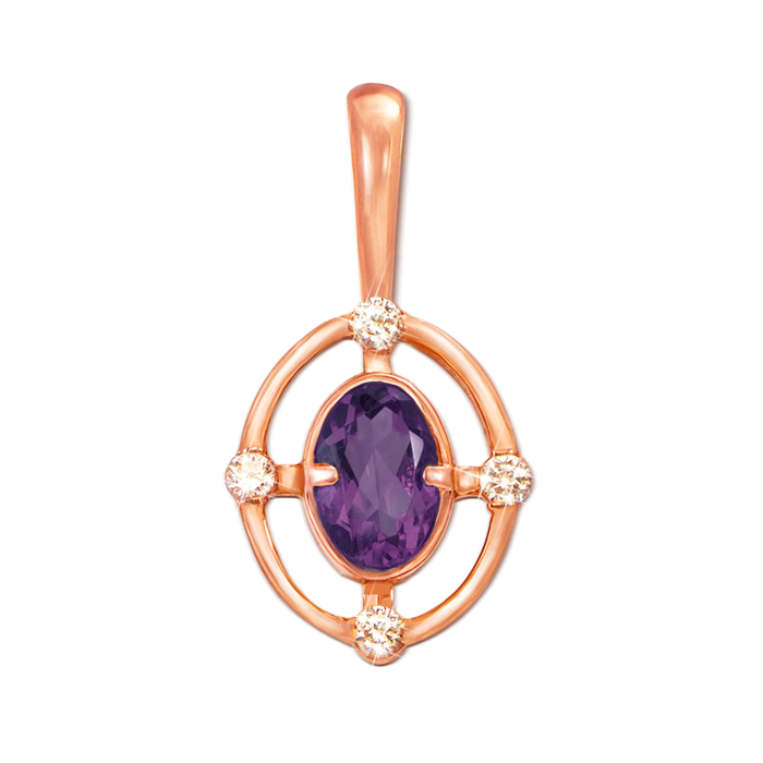 Золота підвіска з аметистом і фіанітами. Артикул 550002/ам кс