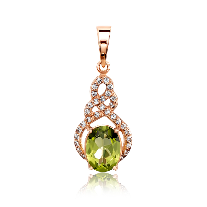 Золота підвіска з хризолітом і фіанітами. Артикул 550017/хр кс