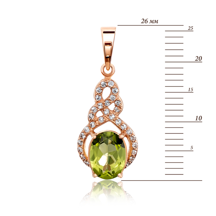 Золота підвіска з хризолітом і фіанітами. Артикул 550017/хр кс