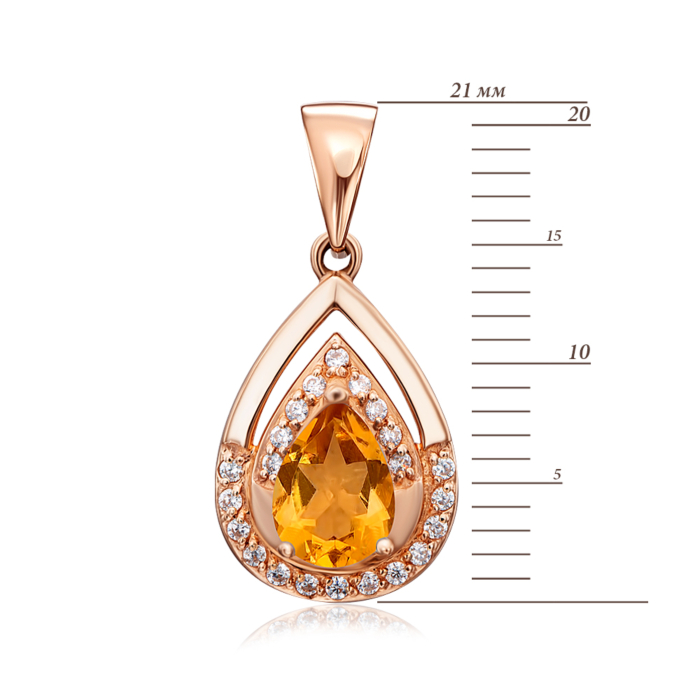Золота підвіска з цитрином і фіанітами. Артикул 550029/ц кс