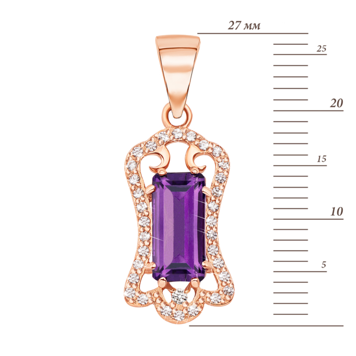 Золота підвіска з аметистом і фіанітами. Артикул 550031/ам