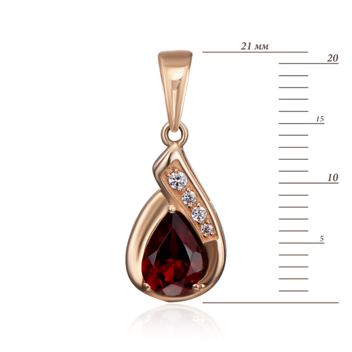 Золота підвіска з гранатом і фіанітами. Артикул 550036/01/0/6480