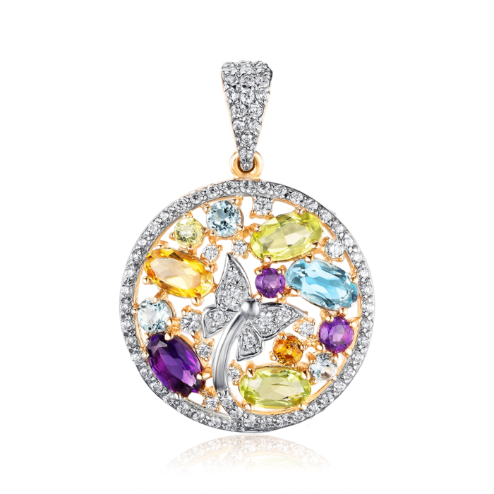 Золота підвіска з міксом напівдорогоцінного каміння. Артикул 550051/01/1/5470