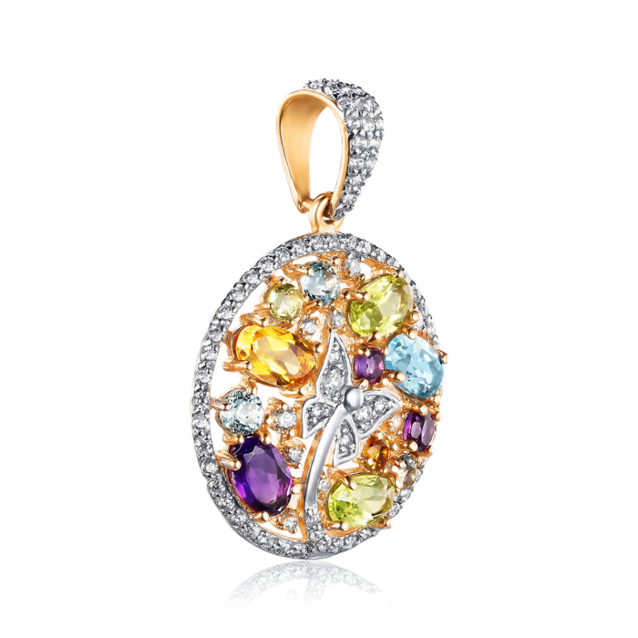 Золота підвіска з міксом напівдорогоцінного каміння. Артикул 550051/01/1/5470