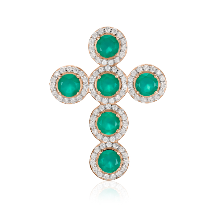 Золотий хрестик з агатом та фіанітами. Артикул 550109/01/1/6898