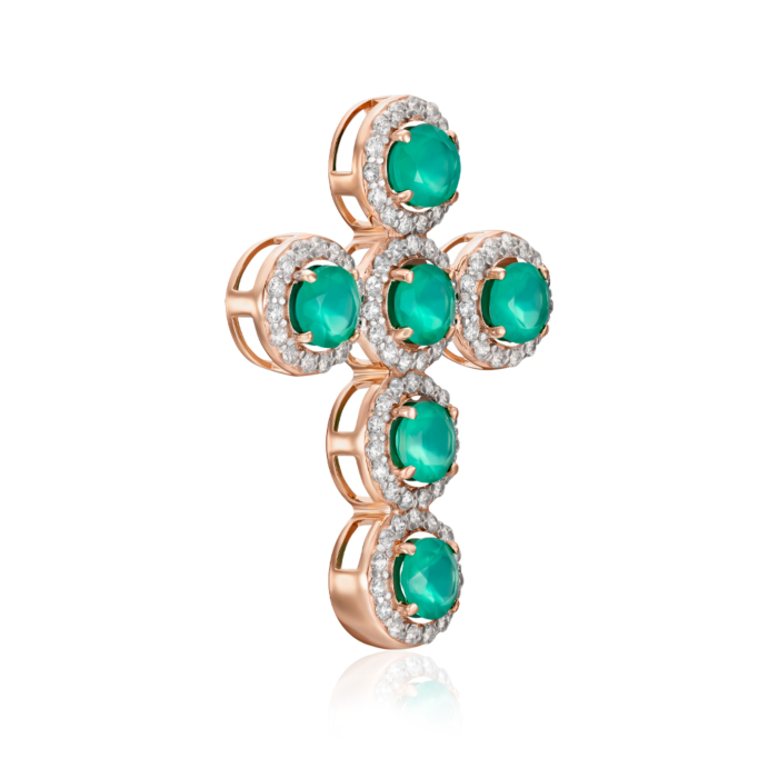 Золотий хрестик з агатом та фіанітами. Артикул 550109/01/1/6898