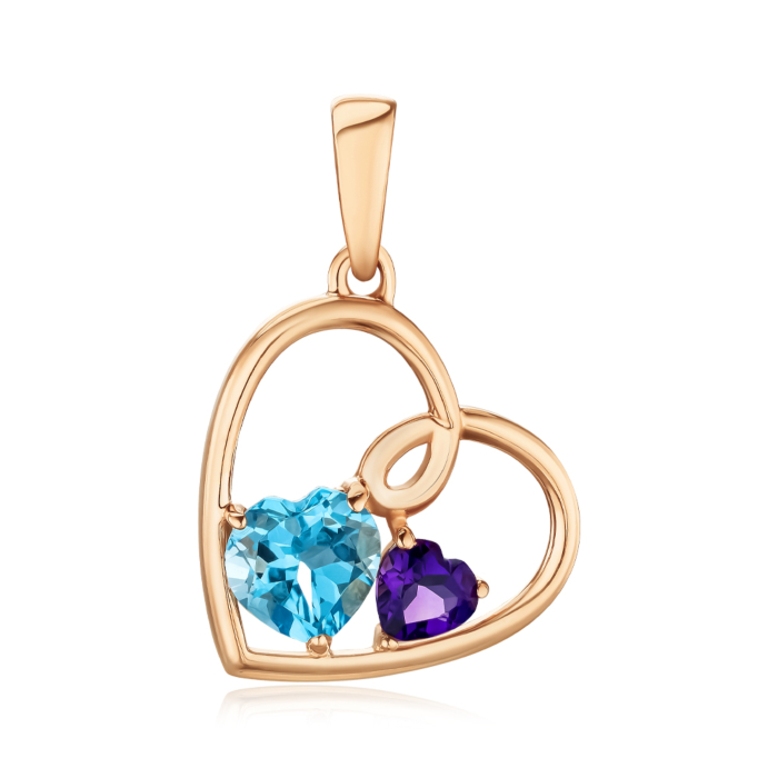 Золотая подвеска «Сердце» с топазом и аметистом 550115/01/0/7889