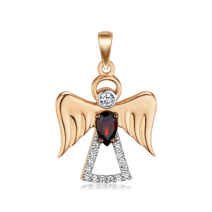 Золота підвіска з гранатом та фіанітами. Артикул 550130/01/1/16183