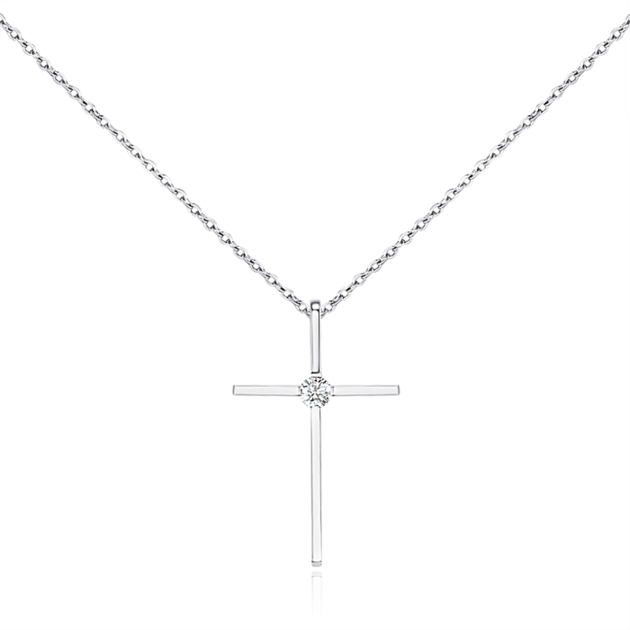 Колье из платины с подвеской крестик с бриллиантом. Артикул 560060/66024-3/07/1/8003