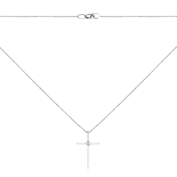 Колье из платины с подвеской крестик с бриллиантом. Артикул 560060/66024-3/07/1/8003
