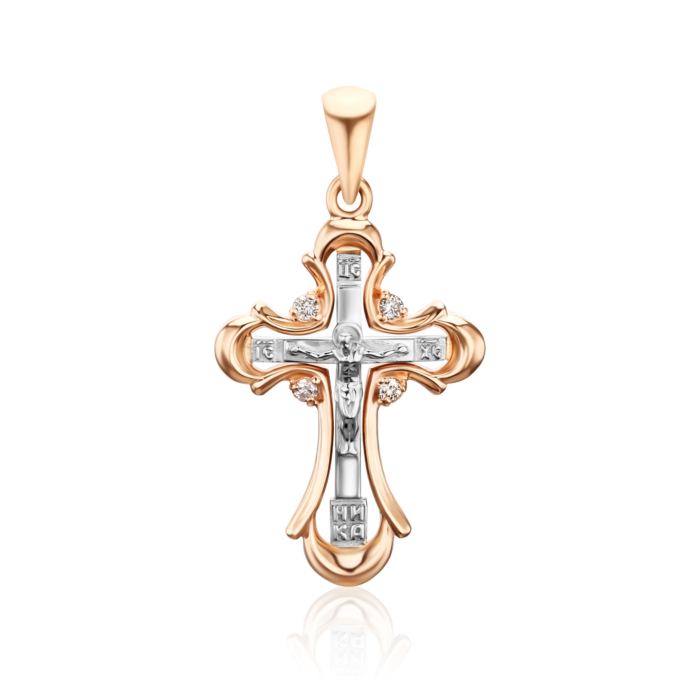 Крестик в комбинированном цвете золота с бриллиантами 560090/14/1/8582