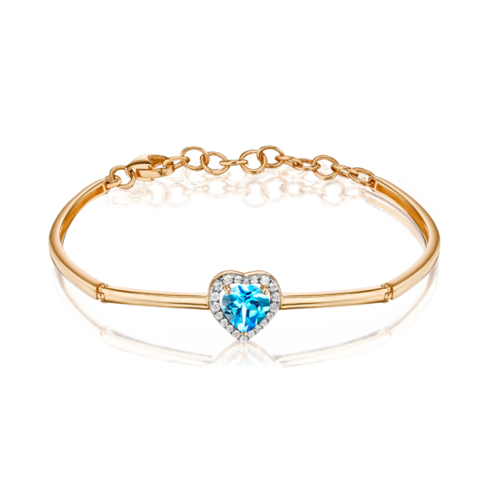 Золотой браслет «Сердце» с топазом и фианитами 570007/01/1/16275
