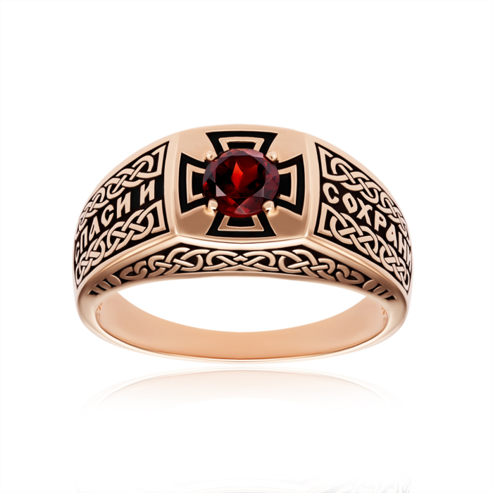 Золота печатка з гранатом. Артикул 580000/01/4/5086