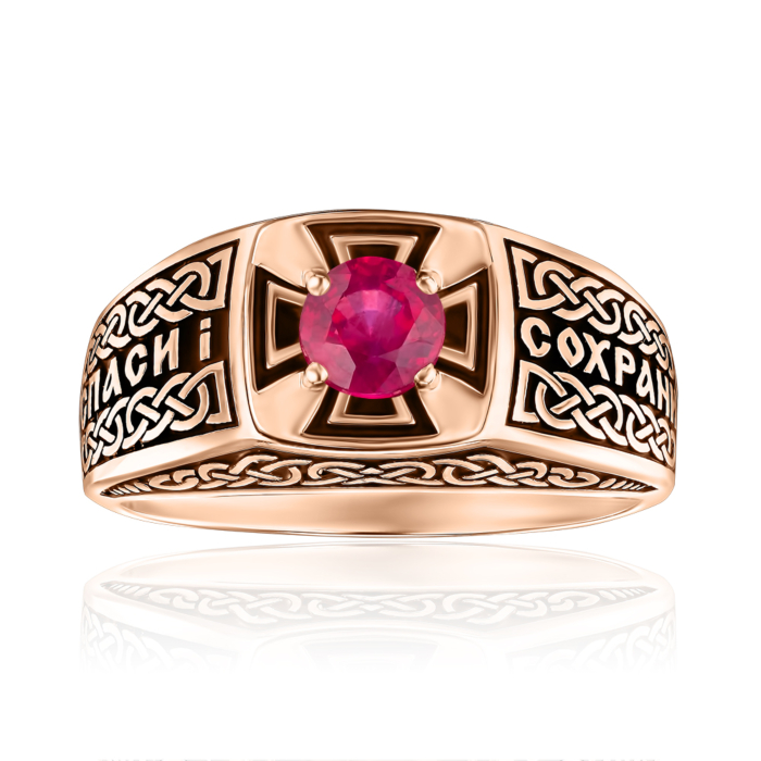 Золотое кольцо с рубином. Артикул 580000/01/4/8215