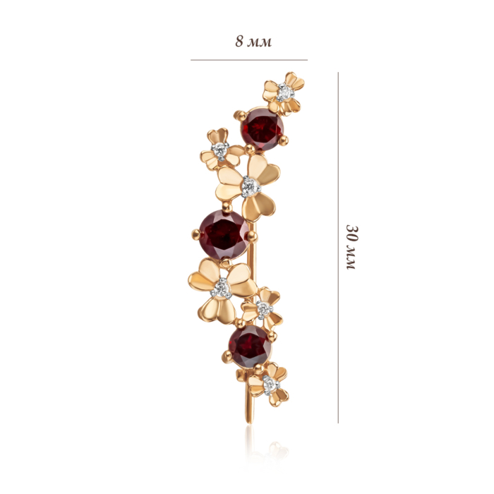 Золота брошка з гранатами та фіанітами. Артикул 580008/01/1/16182